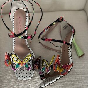 Betsey Johnson Black and White Polka Dot Heels with Butterfly Accents
